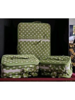 Vintage Green with White Polkadots & Bows Luggage Set Soft Case 3-Piece set
